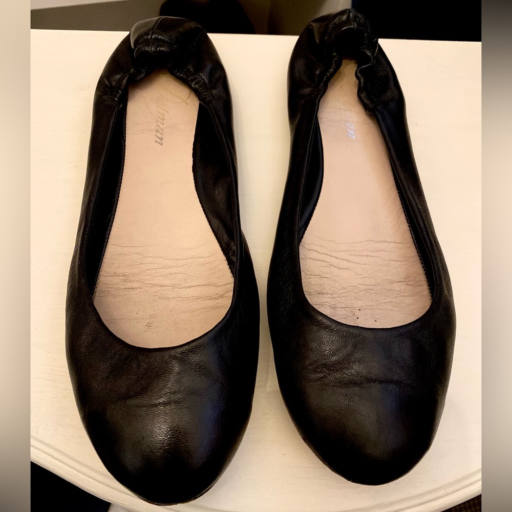 Black Leather Delman Ballet Flat